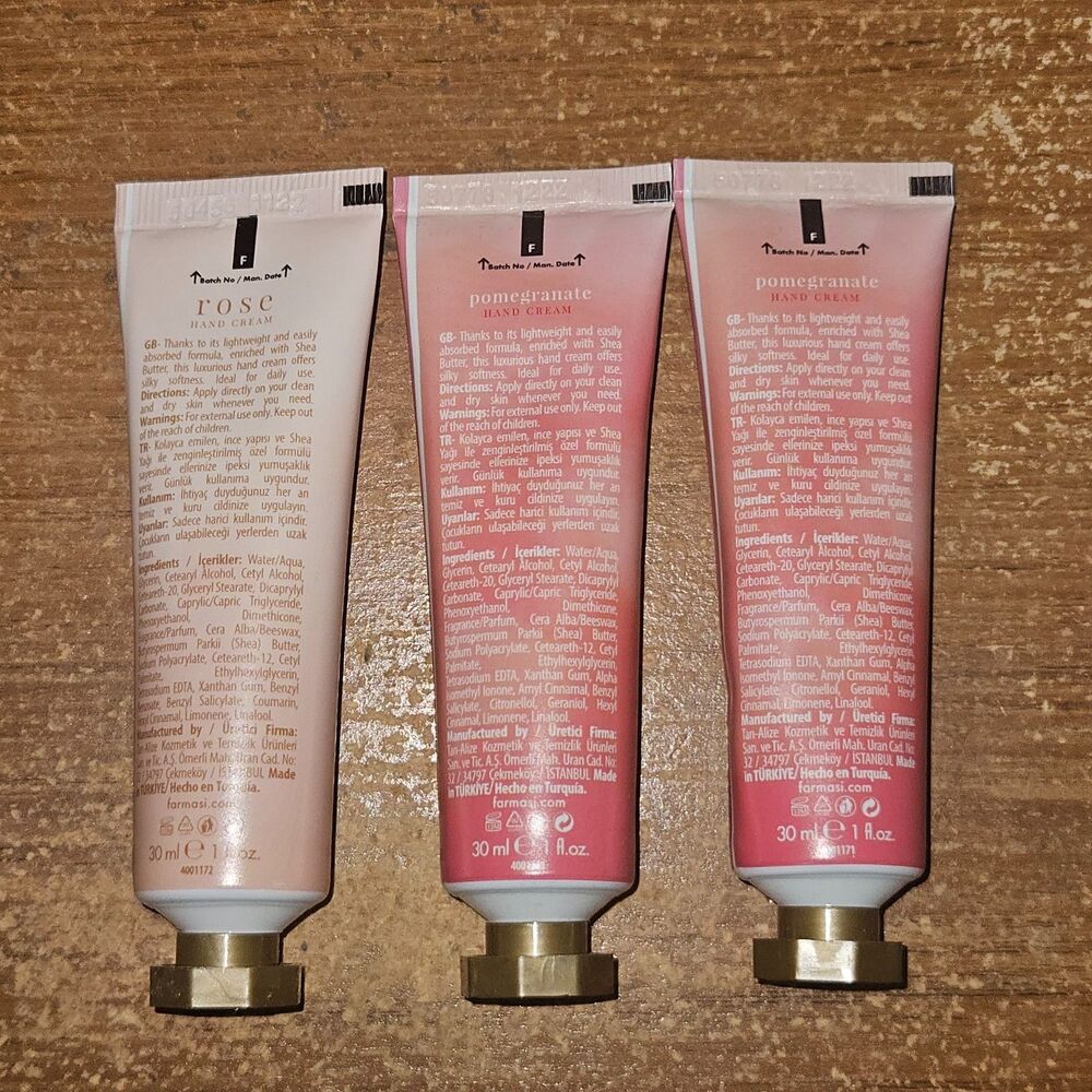 Farmasi Travel Size Hand Cream Set of 3 Rose & Pomegranate 1oz each New w/Tags